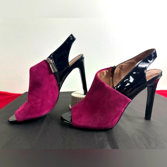 Vince Camuto Shoes - Vince Camuto Kaela sling back heels pink suede & black patent leather Sz 8.5M
